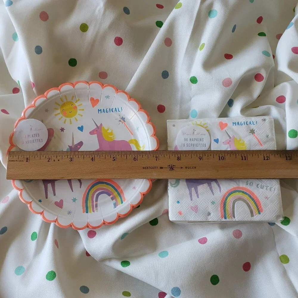 NWT - Meri Meri Unicorn Rainbow Paper Plates (8) and Paper Napkins (16)